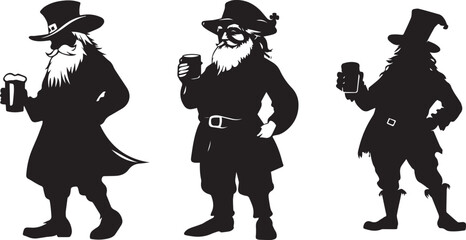 Silhouette of a leprechaun holding a beer mug vector silhouette
