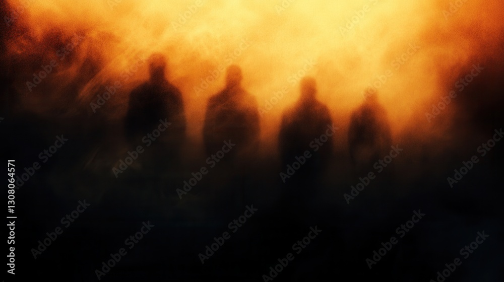 Poster mysterious silhouettes emerge from dark, blurred shadows in an abstract background evoking fear and 