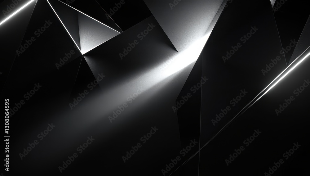 Poster abstract geometric shapes with contrasting light and shadow in a dark background creating a modern a
