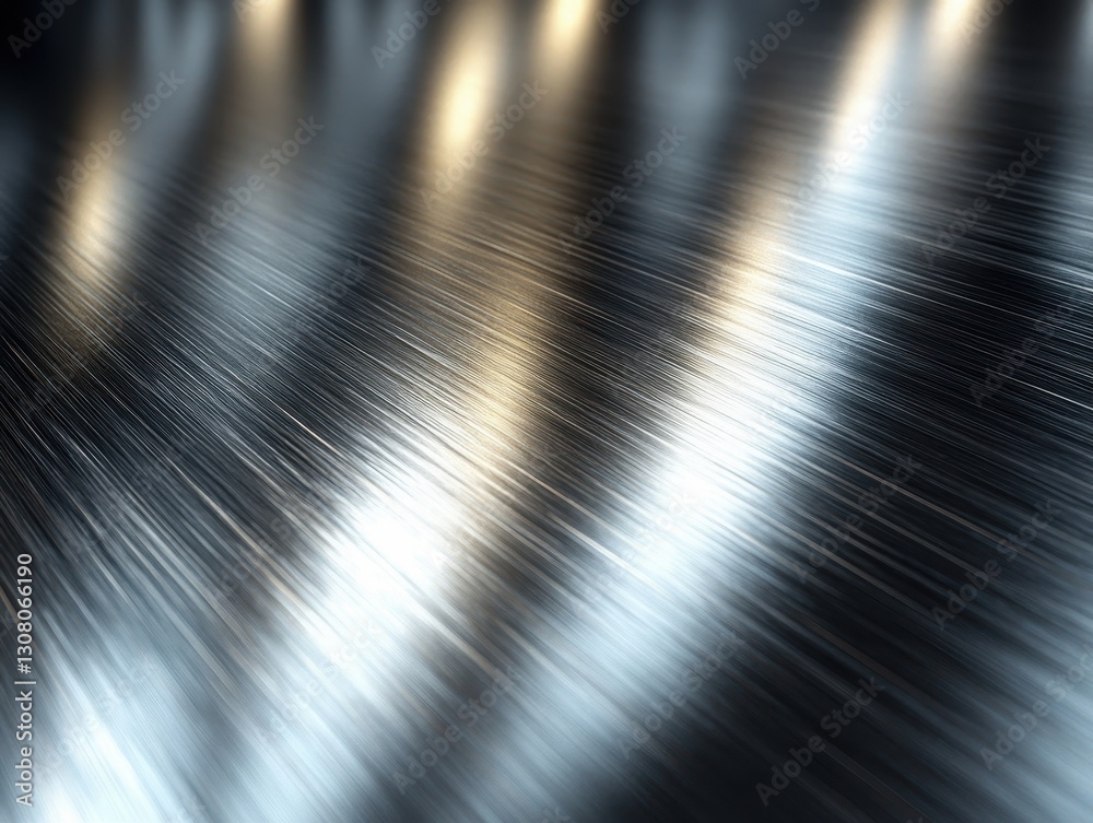 Poster abstract image of brushed metal surface with shiny reflections and dynamic light patterns creating a