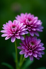 Close-up of beautiful chrysanthemum purple flowers on a green natural background, vibrant, botanical