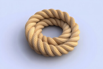 Circular Knot of Twisted Rope on Light Background for Decoration Purposes