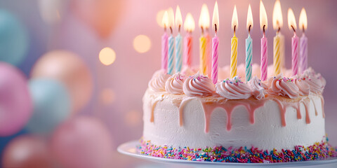 Delicious Birthday Cake with Colorful Candles and Sprinkles
