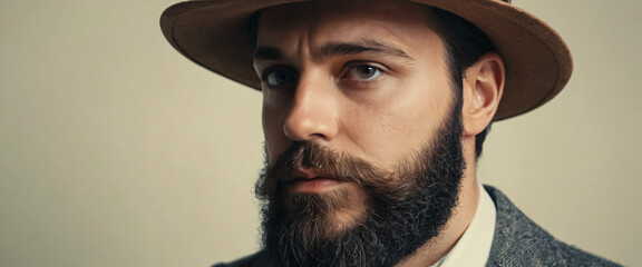 Bearded Man with a Vintage Hat