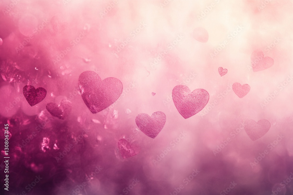 Poster exploration of love in abstract art with floating hearts in soft pink hues and delicate textures gen