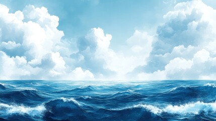 Obraz premium Ocean waves under cloudy sky