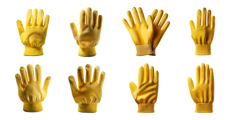 Variety of Yellow Gloves for Cleaning and Household Use, Bundle Set Collection, Isolated on Transparent Background