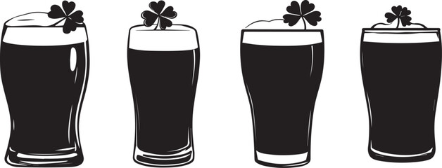 Silhouette of a pint of Guinness with a shamrock on top vector silhouette