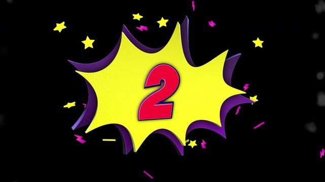 Number 2 Comic Text Animation Background on Alpha Channel, Loop
