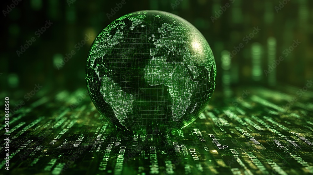Poster global network security data sphere on digital code background