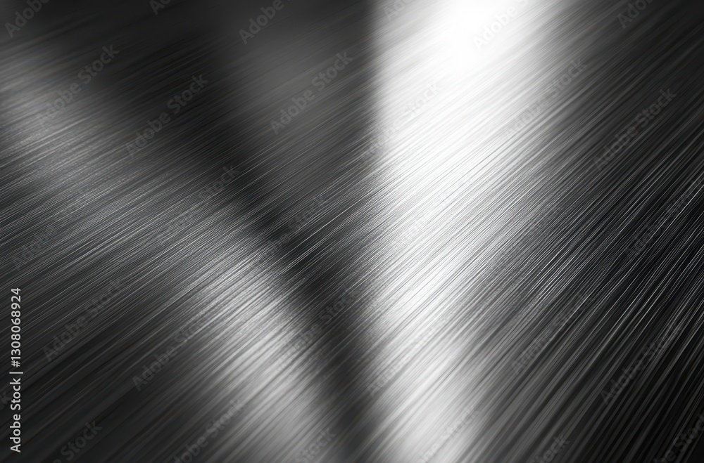 Poster abstract metallic background with smooth stainless steel texture reflecting light patterns, creating
