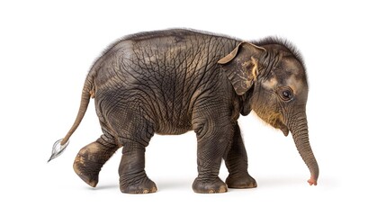 Obraz premium Baby elephant walking, white background, wildlife, conservation