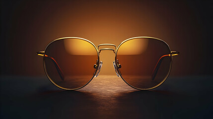 Golden Round Sunglasses 3D Render Illustration on Dark Background