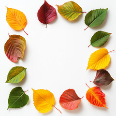 Fototapeta premium Top View Frame with Colourful Leaves and Copy-Space