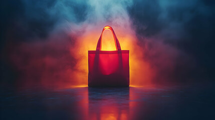 Red Tote Bag in Dramatic Smoky Setting - 3D Render Illustration