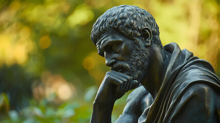 Sculpture of an ancient philosopher in bronze with timeless elegance. Timeless - Garden. Illustration