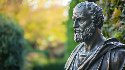 Sculpture of an ancient philosopher in bronze with timeless elegance. Timeless - Garden. Illustration