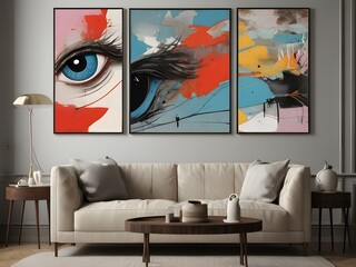 Modern Art Trio in Living Room