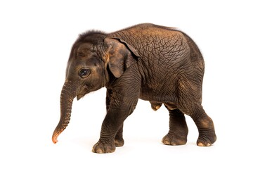 Obraz premium Baby elephant standing, white background, zoo animal, wildlife conservation