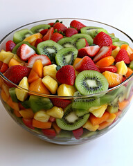 Vibrant Fruit Salad Photo: A Delicious Mix of Strawberries, Kiwis, Pineapple, and Cantaloupe