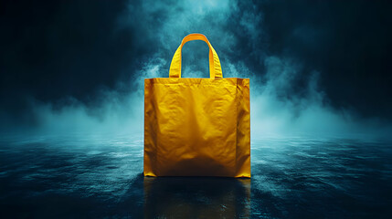 3D Render of a Yellow Tote Bag on a Dark Moody Background