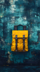 Yellow Leather Backpack on Teal Abstract Background Illustration
