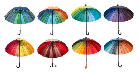 Obraz premium Colorful Umbrellas in Various Shades Displayed on a White Background, PNG bundle collection, Isolated on Transparent Background