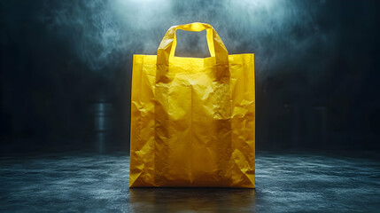 Moody Yellow Plastic Shopping Bag Product Photography