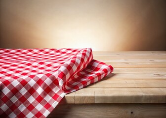 Obraz premium Cozy Red & White Checkered Tablecloth on Rustic Table - Stock Photo