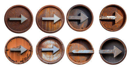 Vintage Arrow Signs with Rusty Backgrounds and Textures, PNG bundle collection, Isolated on Transparent Background