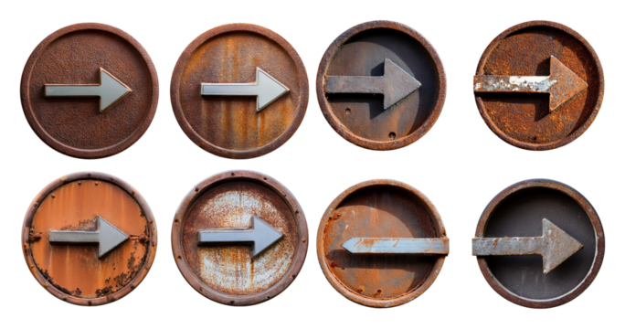 Vintage Arrow Signs with Rusty Backgrounds and Textures, PNG bundle collection, Isolated on Transparent Background