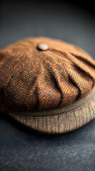 Brown Tweed Newsboy Cap Close-up Product Photography