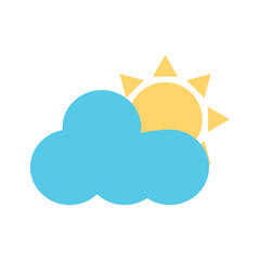 Flat Vector Illustration of a Partly Cloudy Weather Icon Showing a Bright Yellow Sun Behind a Blue Cloud Representing a Weather Forecast Concept