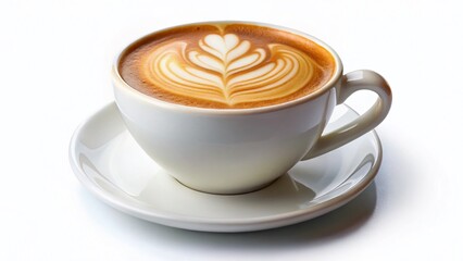 Creamy Latte Coffee in White Cup, Isolated White Background Stock Photo