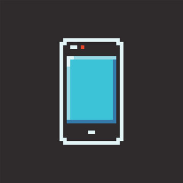 Naklejki this is phone icon in pixel art with simple color and black background ,this item good for presentations,stickers, icons, t shirt design,game asset,logo and your project
