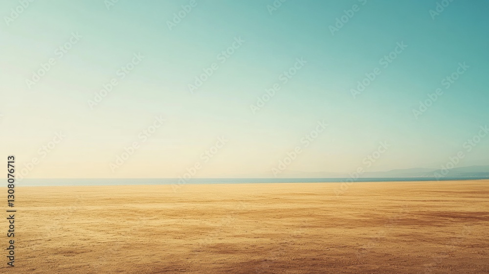 Poster Serene sunset over empty beach with long stretch of sand and horizon in distance inviting relaxation Generative AI