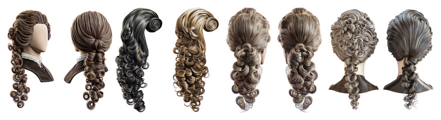 Vintage Hairstyles Collection Featuring Elegant Hair Designs, PNG bundle collection, Isolated on Transparent Background