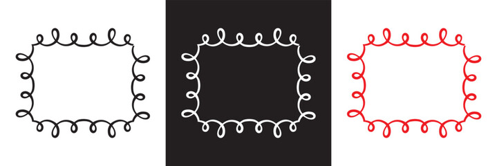 Vintage hand drawn frames with whimsical lines in coquette style. Minimalist line art borders. Template for poster, banner, wedding invitation, birthday etc.  Isolated on white and black background. 