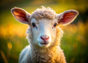 Fototapeta premium Curious Lamb Gazing at Camera: Adorable Farm Animal Portrait
