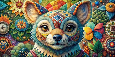 Obraz premium Cute Animal Patchwork Doodle Art on Textured Background - Adorable Pet Portraits