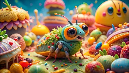 Cute Bug Doodles Vibrant Colors Food Photography Stock Photo