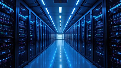 Server Room Corridor, Neon Blue Light