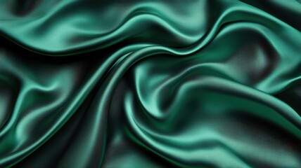 Fototapeta premium Luxurious Emerald Green Silk Fabric with Elegant Folds and Smooth Texture for Fashion and Interior Design Concepts