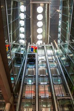 The elevator shafts at the Burton Barr Central Library is the central library of Phoenix Arizona USA