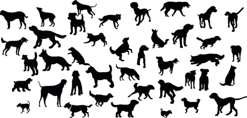 vector isolated collection of silhouettes of dogs