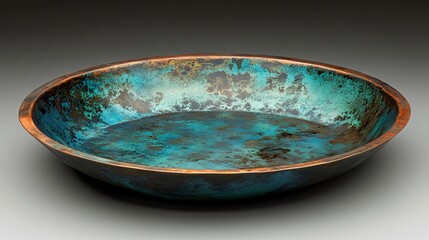 Teal copper bowl, handcrafted, studio setting, decorative homeware