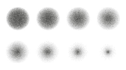 Set of circles in halftone effect isolated on a white background