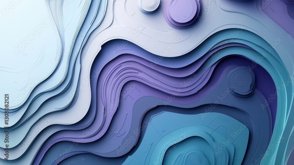 Poster Futuristic paper art design featuring abstract layered cut outs with high tech digital circuits in cool tones Generative AI