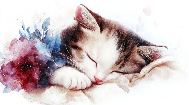 Adorable Fluffy Cat Curled Up in a Warm and Cozy Nap Resting Peacefully
