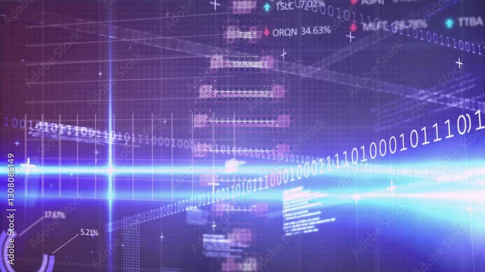 Poster processing digital data with futuristic animation in school, featuring binary code